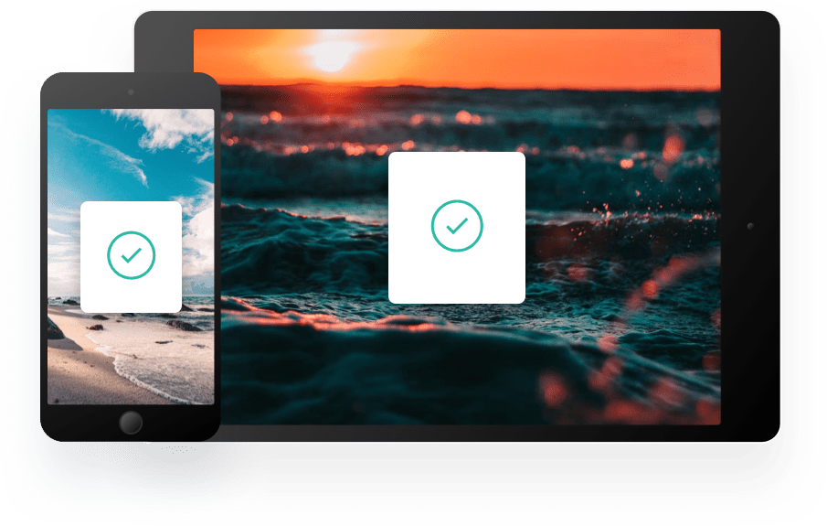 mobile and tablet devices with green checkmark on the screen